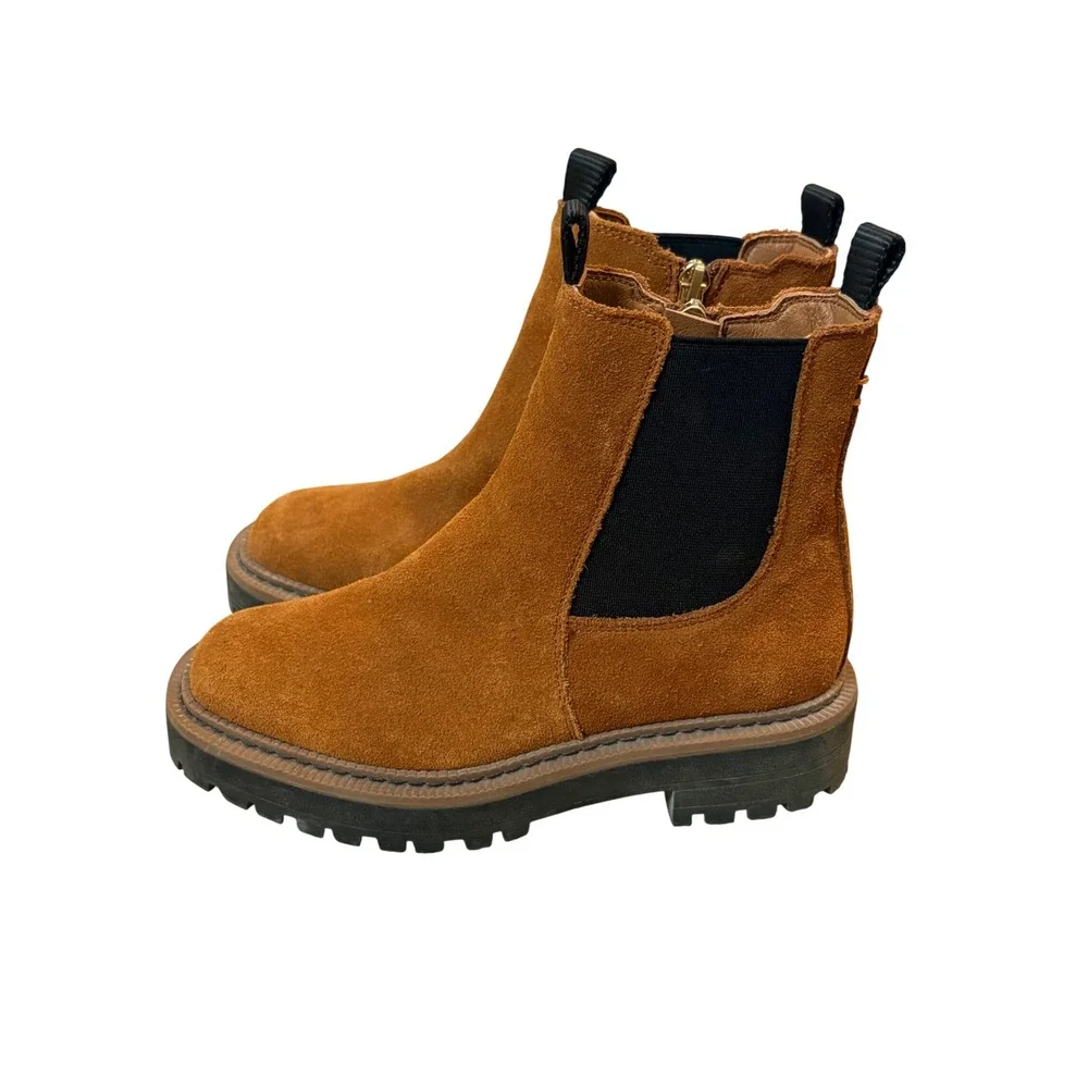 Sam Edelman Laguna Kids Suede Leather Chelsea‎ Boots Ginger Brown Lug Sole 1Y